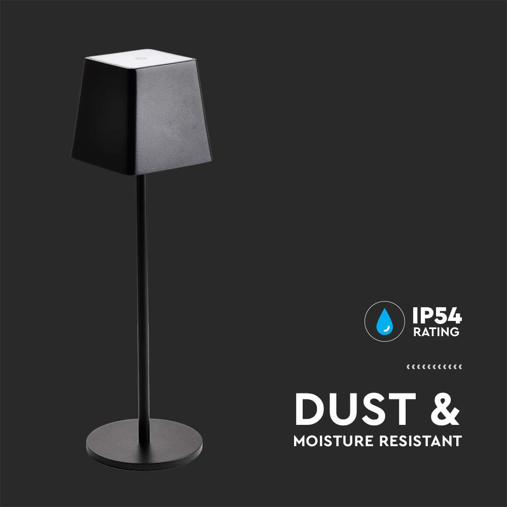 2W Lampka nocna LED zasilana bateryjnie / Ściemnianie przez dotyk / Barwa: 3000K / Obudowa: Czarna