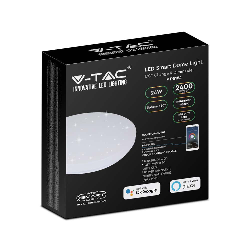 24W Plafon LED WIFI / Klosz: efekt gwiazdki / Barwa: RGB, 3w1 / Kompatybilna z Amazon Alexa i Google Home