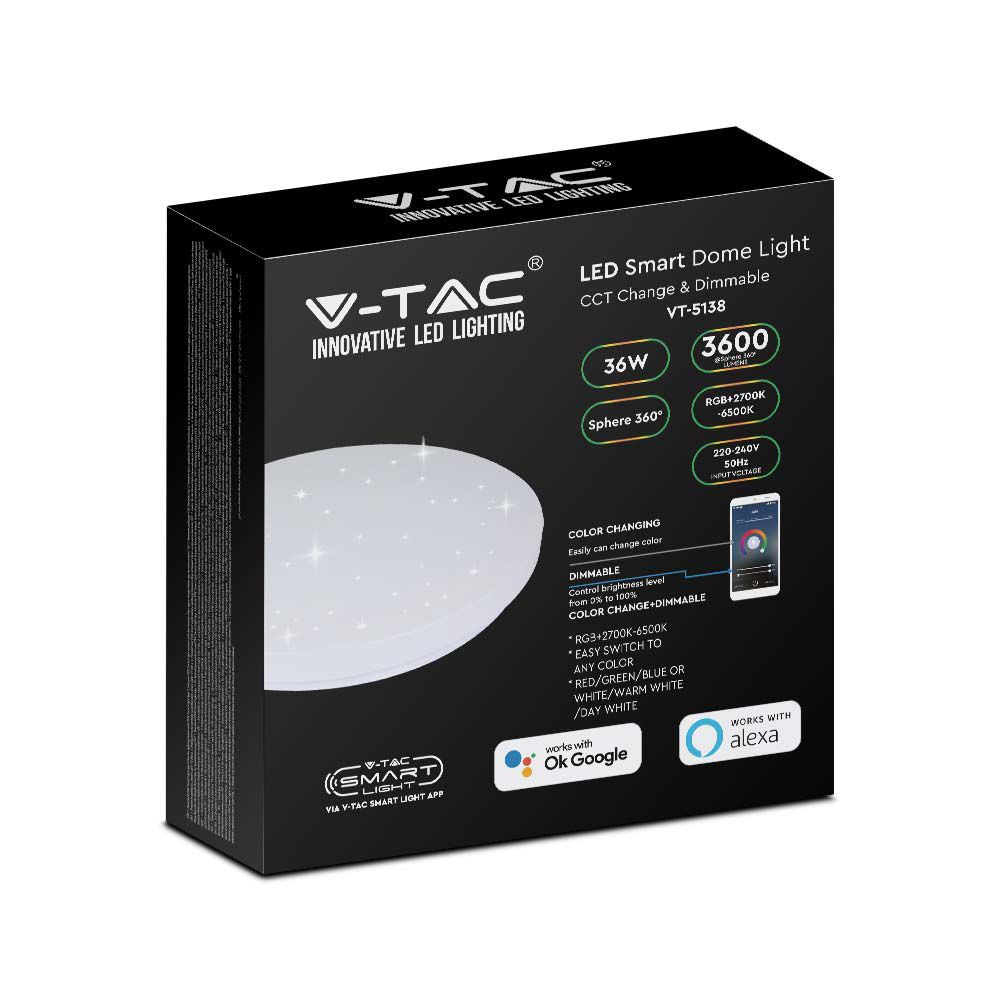 36W Plafon LED WIFI / Klosz: efekt gwiazdki / Barwa: RGB, 3w1 / Kompatybilna z Amazon Alexa i Google Home