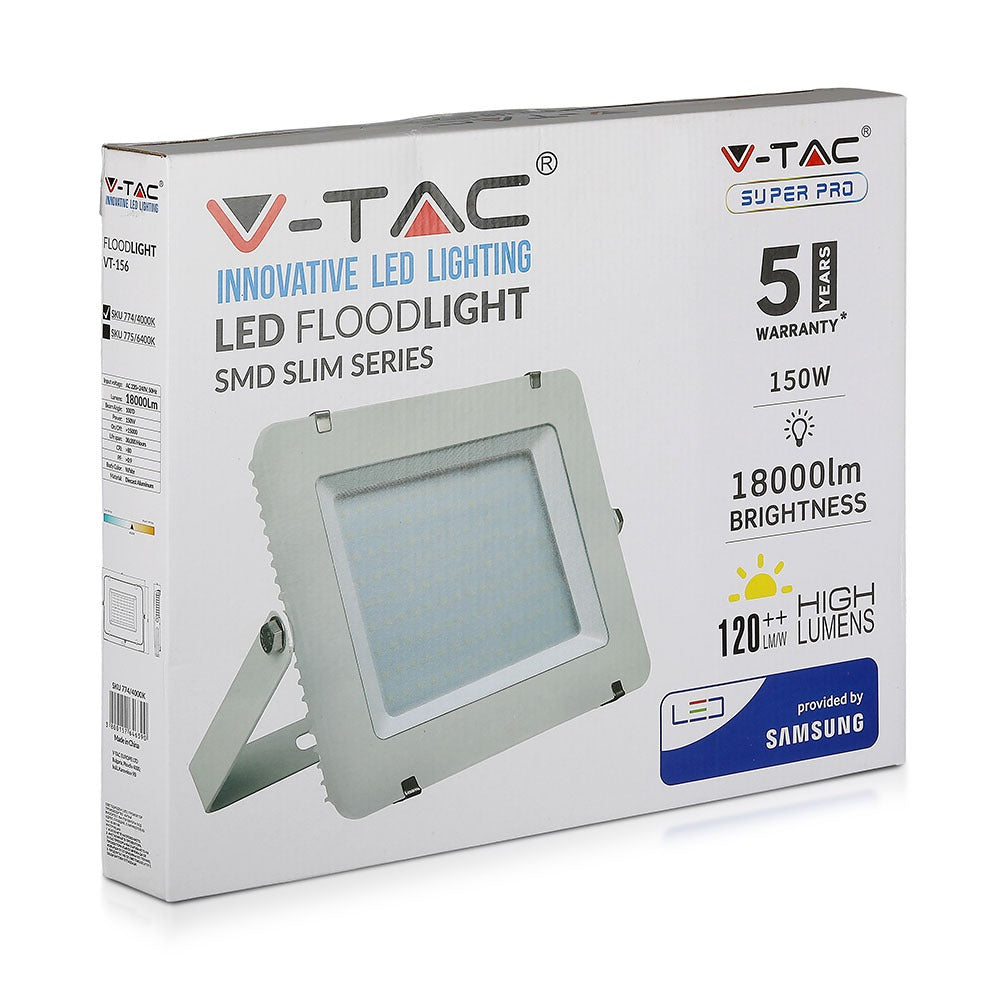 150W Naświetlacz LED SMD / Chip SAMSUNG / Barwa:4000K / Obudowa: Biała / Wydajność: 120lm/w