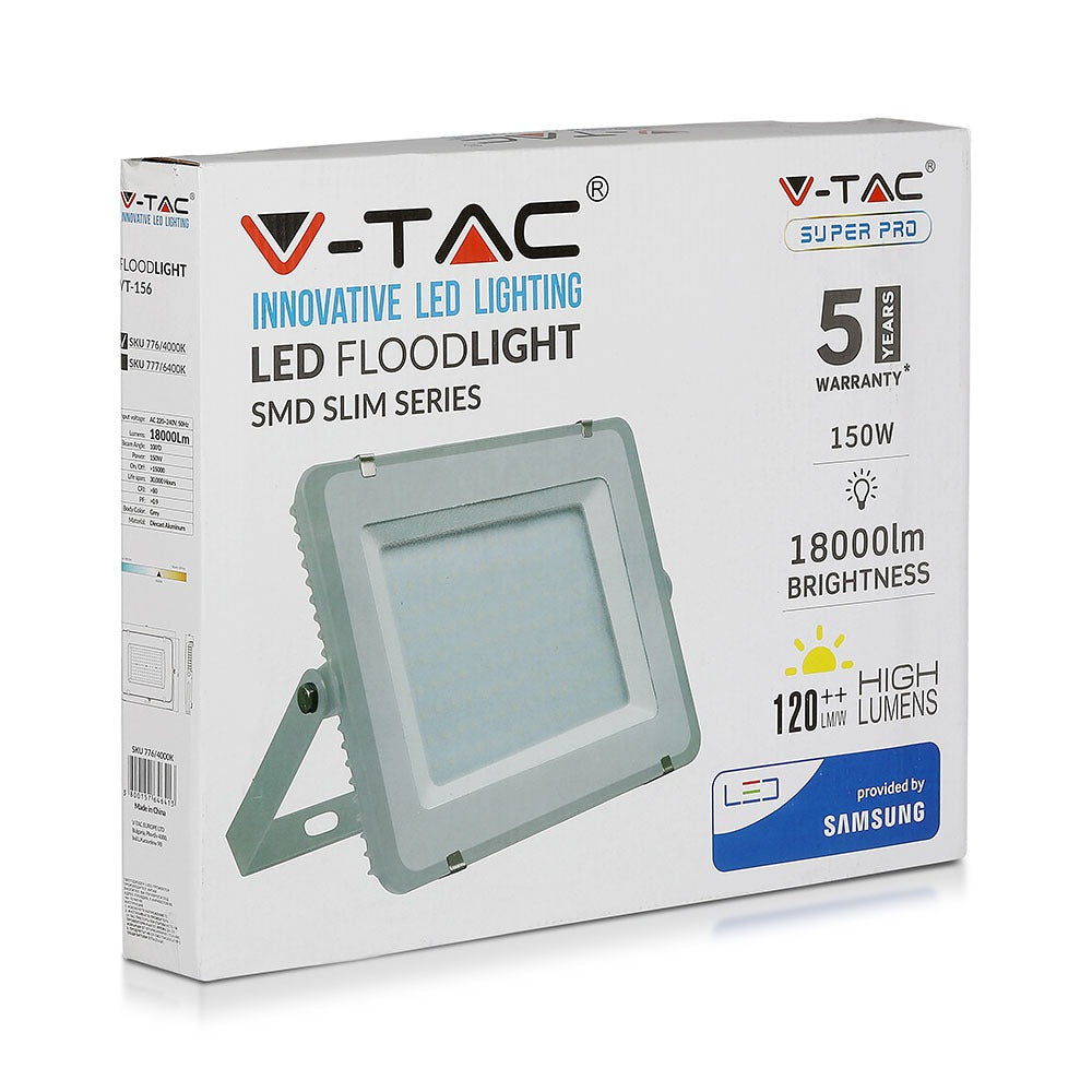 150W Naświetlacz LED SMD / Chip SAMSUNG / Barwa:6400K / Obudowa: Szara / Wydajność: 120lm/w