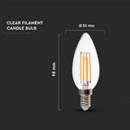 5.5W C35 Żarówka LED Filament / Klosz Transparentny / Barwa:4000K / Trzonek:E14