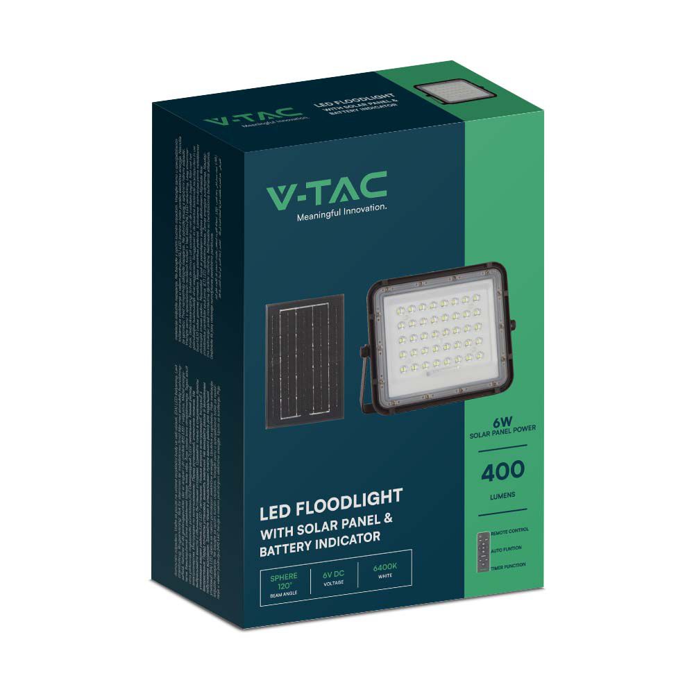 6W Solarny naświetlacz LED z czujnikiem zmierzchu / Panel z przewodem: 3m / Pilot / Bateria 5000mAh/ Barwa:4000K / Obudowa: Czarna