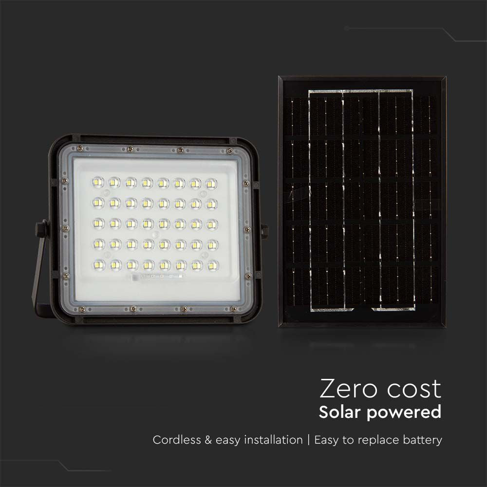6W Solarny naświetlacz LED z czujnikiem zmierzchu / Panel z przewodem: 3m / Pilot / Bateria 5000mAh/ Barwa:6400K / Obudowa: Czarna