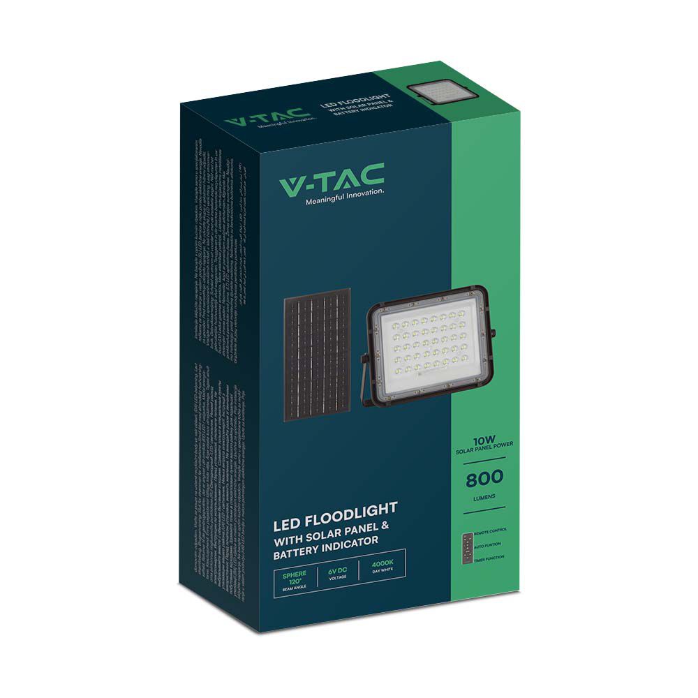 10W Solarny naświetlacz LED z czujnikiem zmierzchu / Panel z przewodem: 3m / Pilot / Bateria 6000mAh/ Barwa:6400K / Obudowa: Czarna