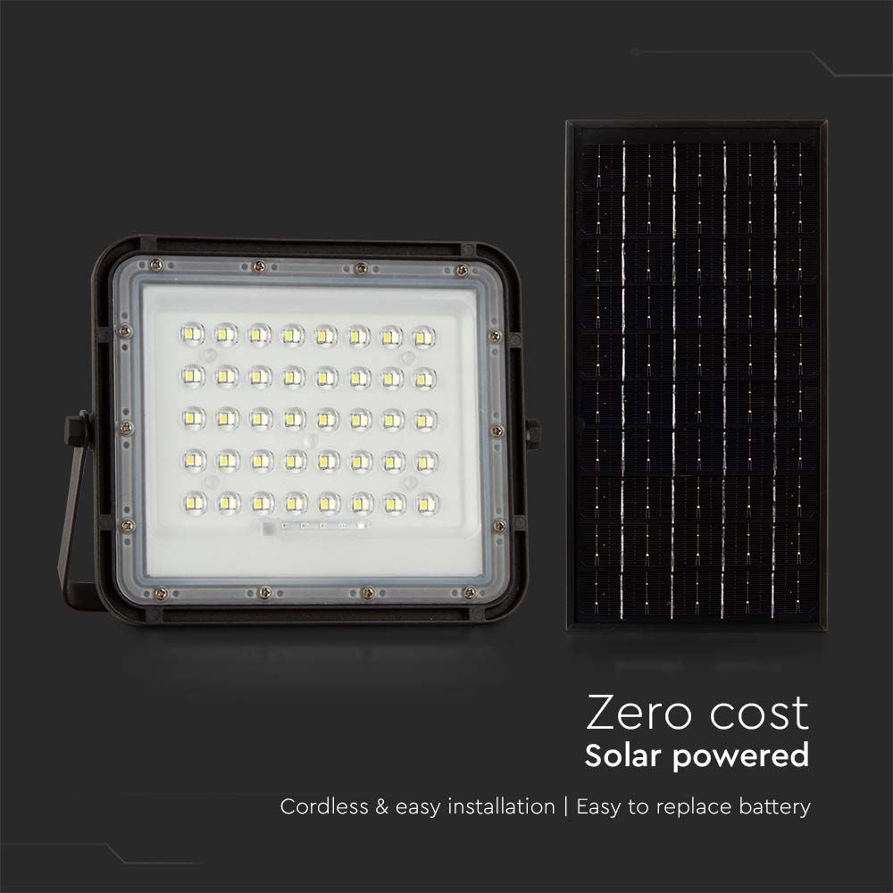 10W Solarny naświetlacz LED z czujnikiem zmierzchu / Panel z przewodem: 3m / Pilot / Bateria 6000mAh/ Barwa:6400K / Obudowa: Czarna