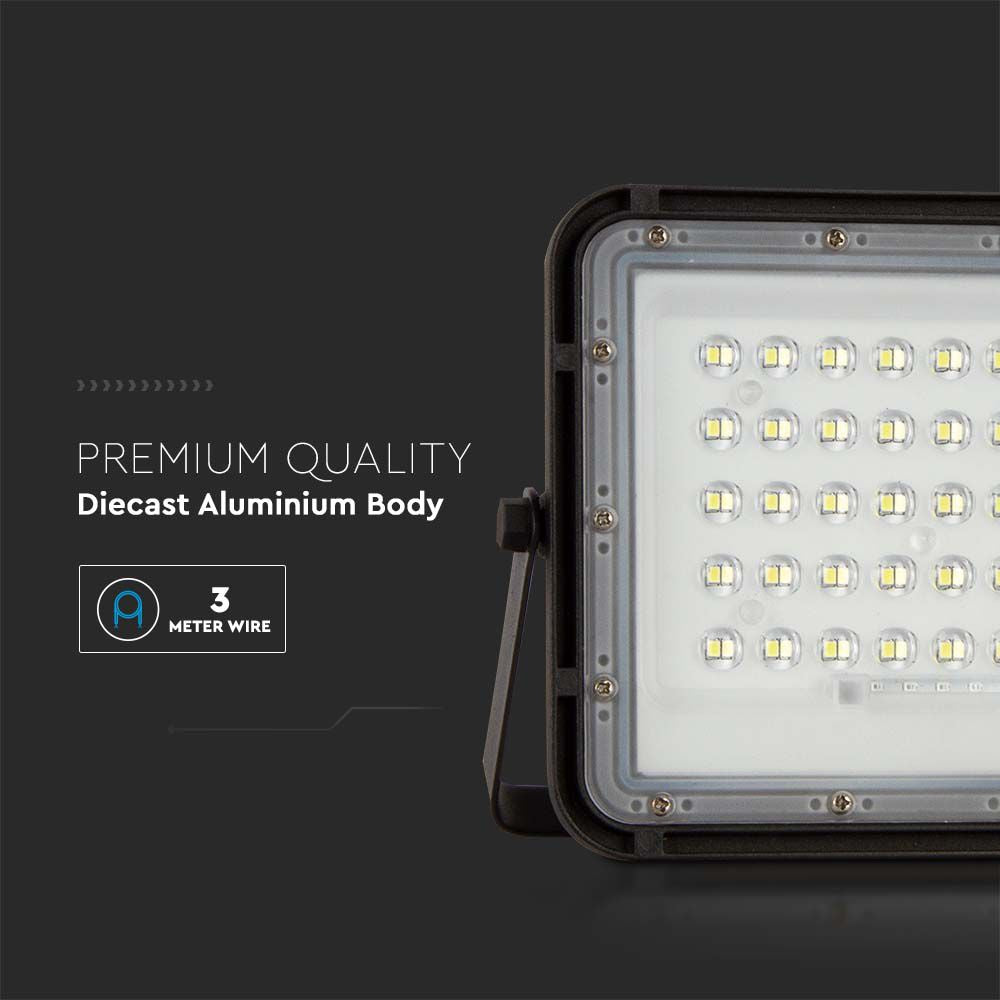 10W Solarny naświetlacz LED z czujnikiem zmierzchu / Panel z przewodem: 3m / Pilot / Bateria 6000mAh/ Barwa:4000K / Obudowa: Czarna