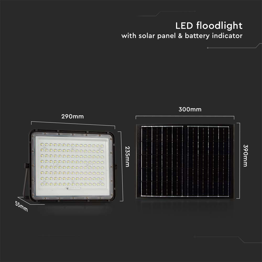 20W Solarny naświetlacz LED z czujnikiem zmierzchu / Panel z przewodem: 3m / Pilot / Bateria 16000mAh/ Barwa:6400K / Obudowa: Czarna