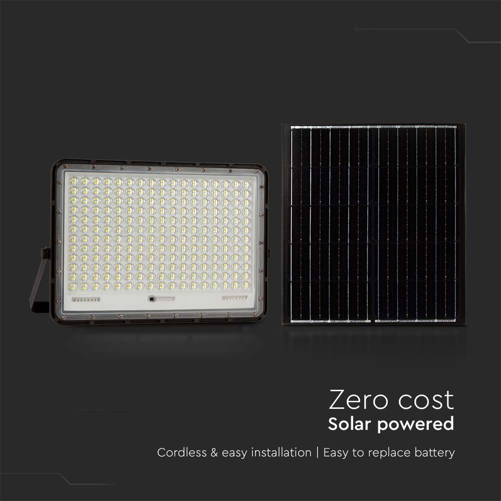 30W Solarny naświetlacz LED z czujnikiem zmierzchu / Panel z przewodem: 3m / Pilot / Bateria 20000mAh/ Barwa:6400K / Obudowa: Czarna