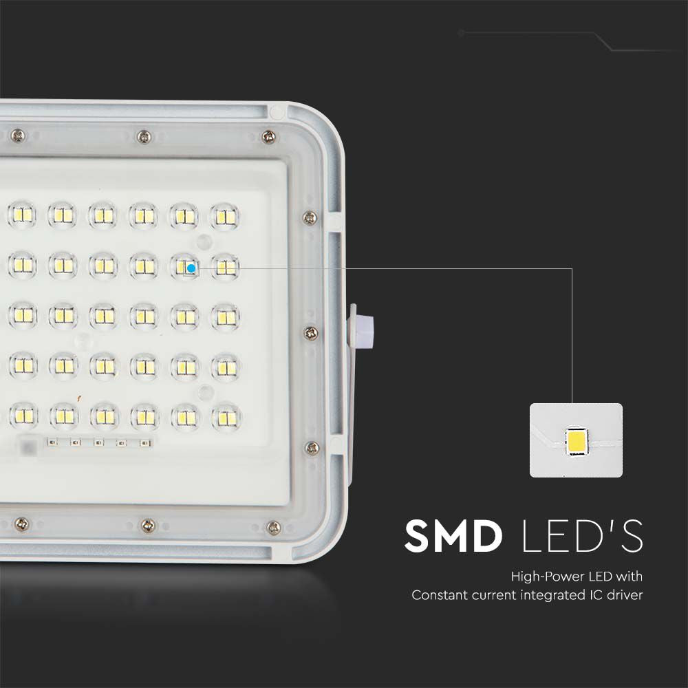 6W Solarny naświetlacz LED z czujnikiem zmierzchu / Panel z przewodem: 3m / Pilot / Bateria 5000mAh/ Barwa:6400K / Obudowa: Biała