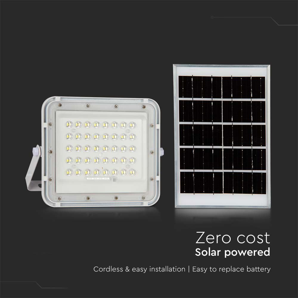 6W Solarny naświetlacz LED z czujnikiem zmierzchu / Panel z przewodem: 3m / Pilot / Bateria 5000mAh/ Barwa:4000K / Obudowa: Biała