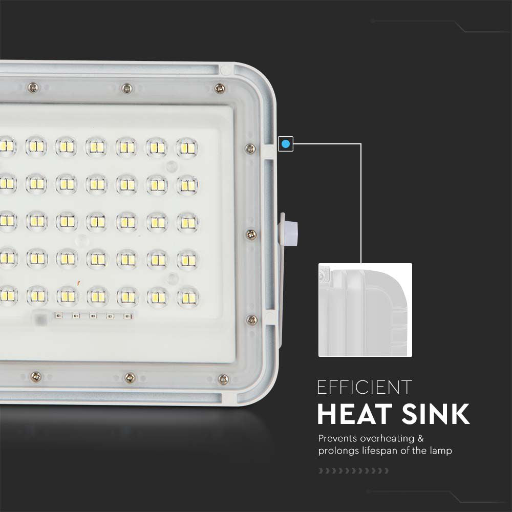 10W Solarny naświetlacz LED z czujnikiem zmierzchu / Panel z przewodem: 3m / Pilot / Bateria 6000mAh/ Barwa:6400K / Obudowa: Biała