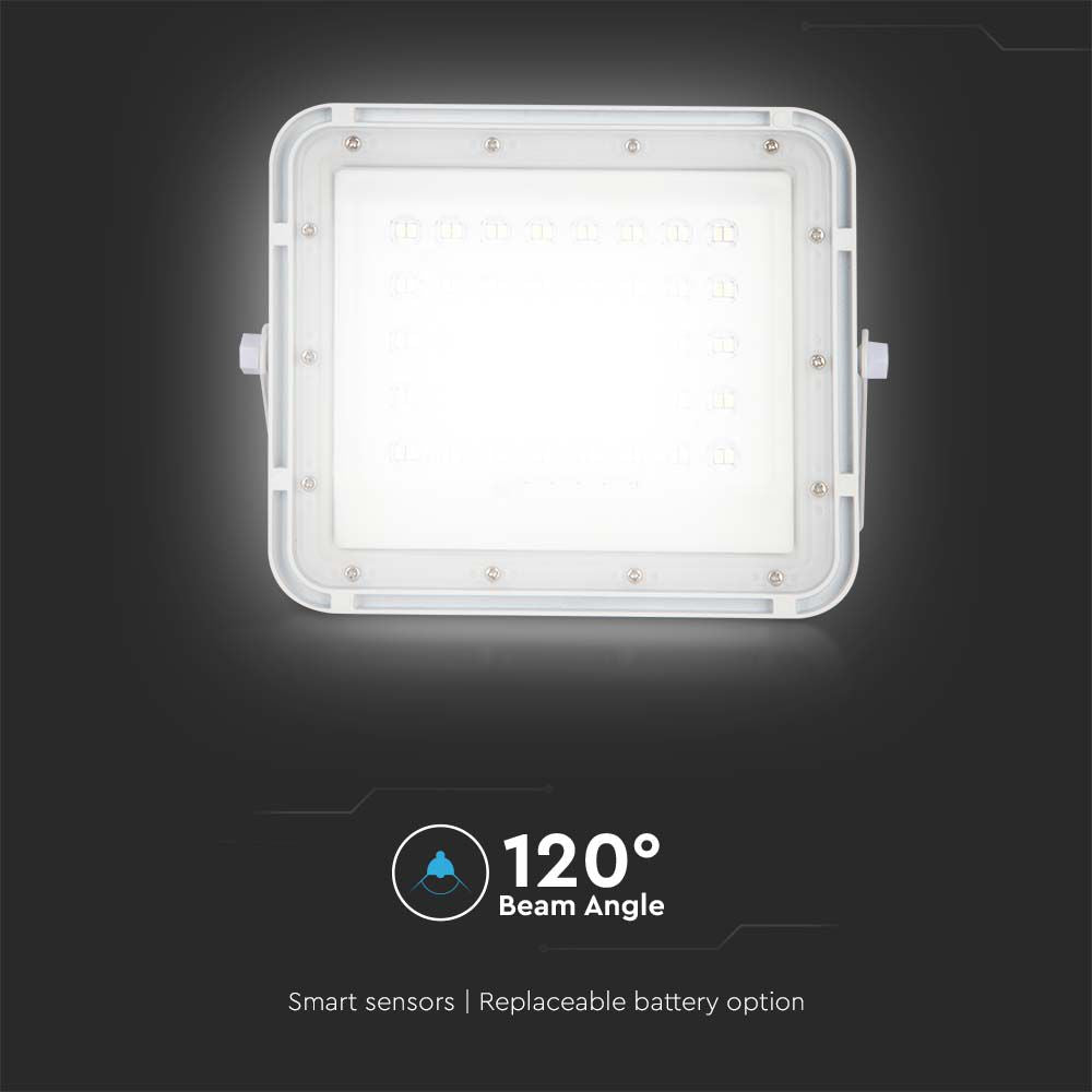 10W Solarny naświetlacz LED z czujnikiem zmierzchu / Panel z przewodem: 3m / Pilot / Bateria 6000mAh/ Barwa:6400K / Obudowa: Biała