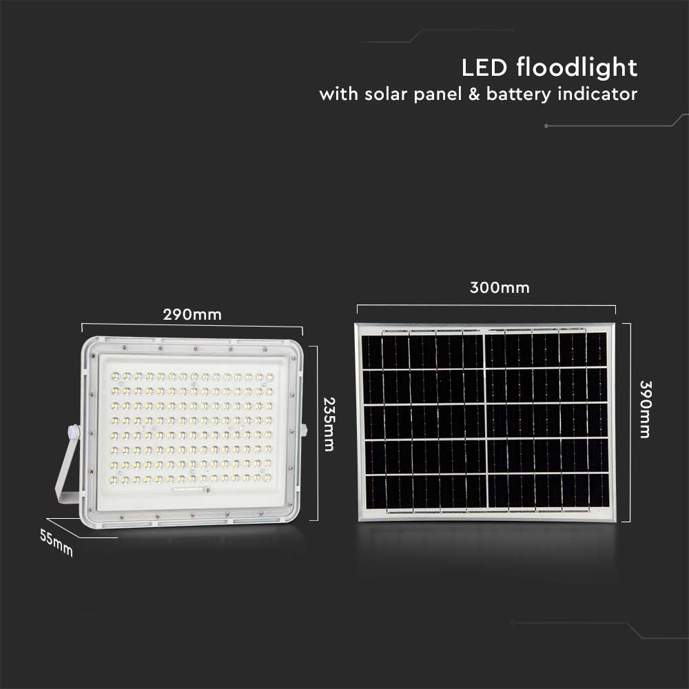 20W Solarny naświetlacz LED z czujnikiem zmierzchu / Panel z przewodem: 3m / Pilot / Bateria 16000mAh/ Barwa:6400K / Obudowa: Biała