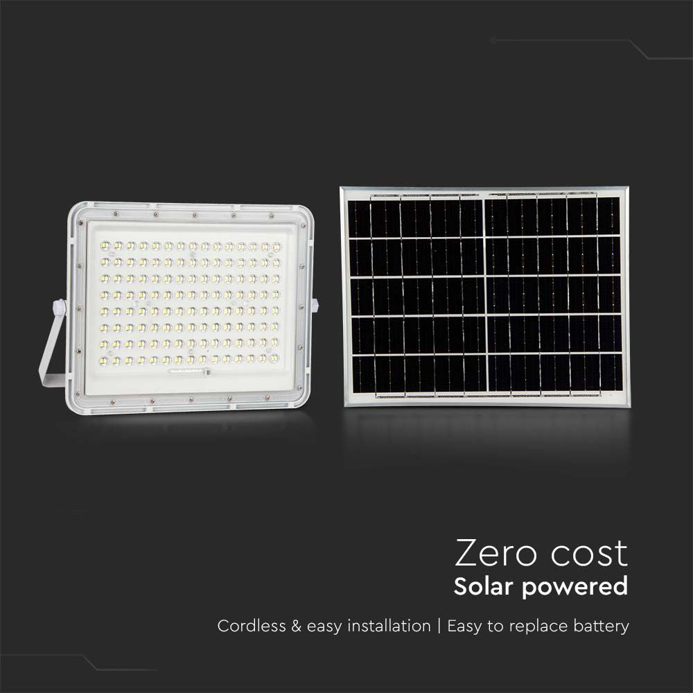 20W Solarny naświetlacz LED z czujnikiem zmierzchu / Panel z przewodem: 3m / Pilot / Bateria 16000mAh/ Barwa:6400K / Obudowa: Biała