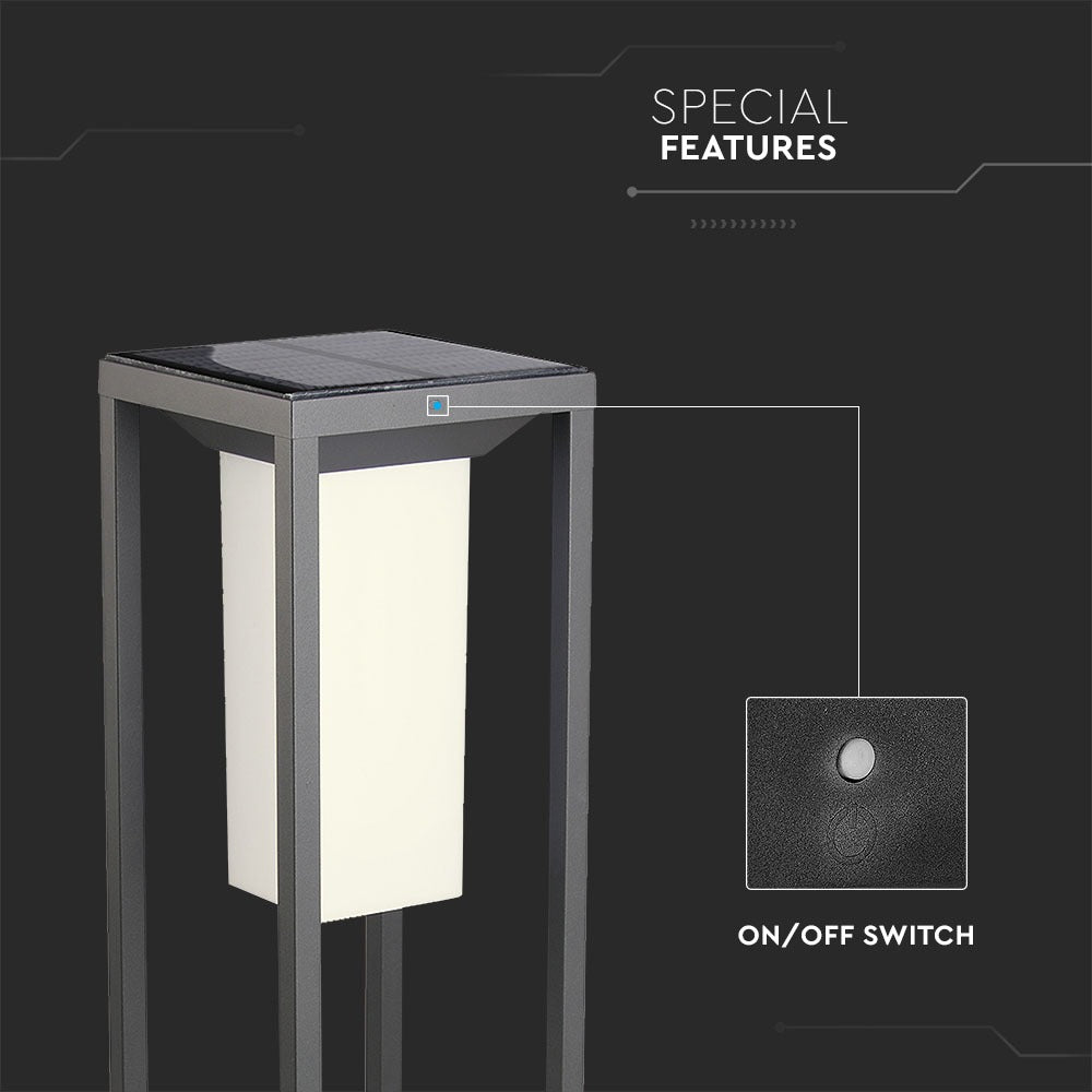 2W Lampa ogrodowa LED solarna / Chip SAMSUNG / Barwa:3000K / Obudowa: Szara