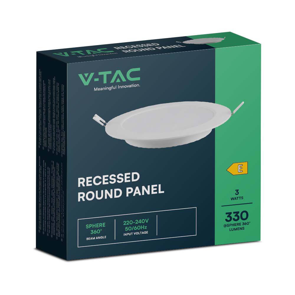 3W Panel LED Podtynkowy / Barwa:4000K / Kształt: Okrągła / Biały