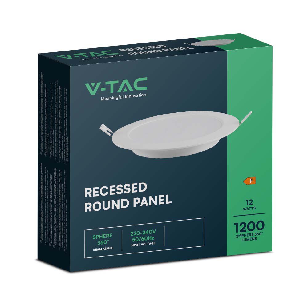 12W Panel LED Podtynkowy / Barwa:6500K / Okrągła / Biały