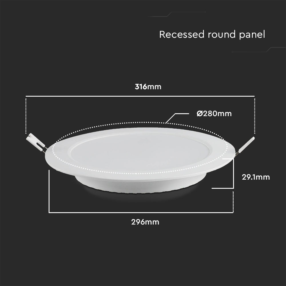 24W Panel LED Podtynkowy / Barwa:6500K / Kształt: Okrągły / Biały
