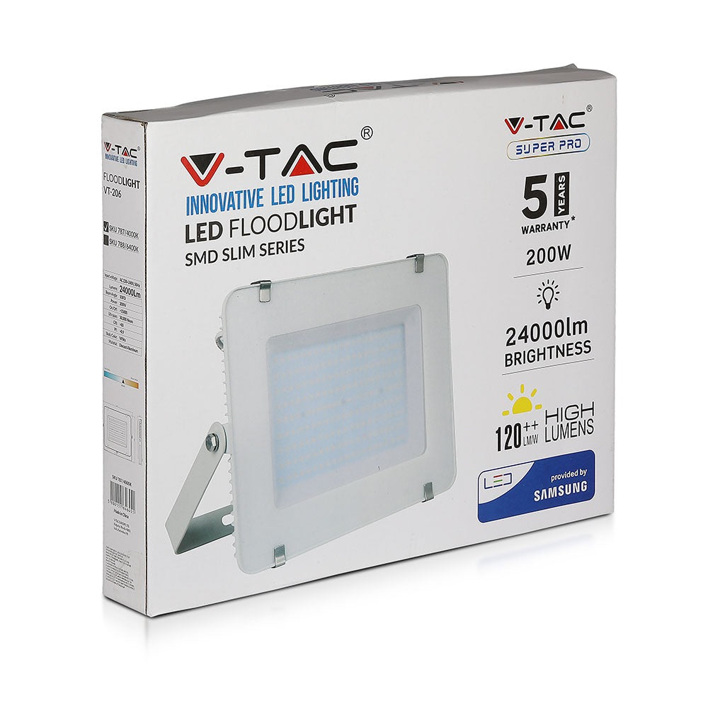 200W Naświetlacz LED SMD / Chip SAMSUNG / Barwa:4000K / Obudowa: Biała / Wydajność: 120lm/w