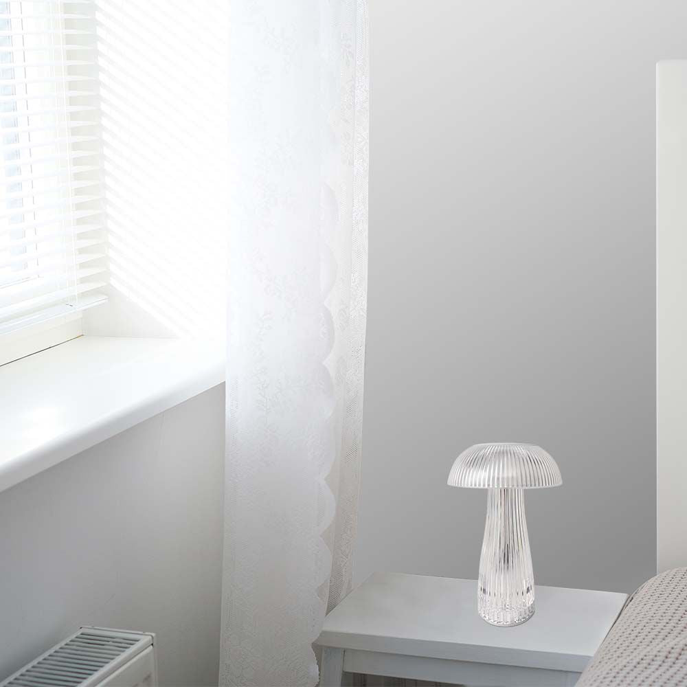 Lampka nocna LED zasilana bateryjnie / Wysokość:25cm / Bateria 1800mAh / Ściemnianie przez dotyk / Barwa:3w1 / Obudowa: Transparentna