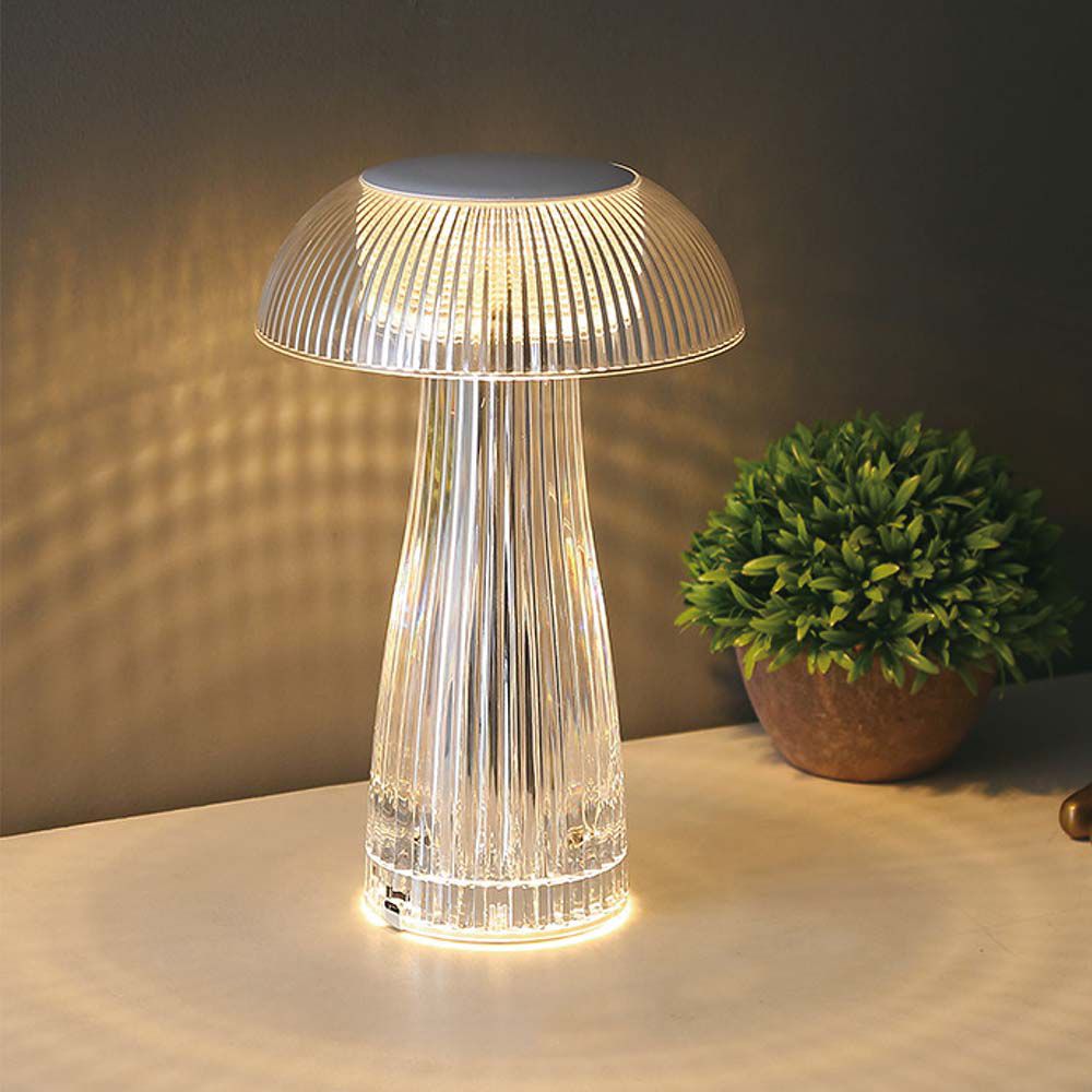 Lampka nocna LED zasilana bateryjnie / Wysokość:25cm / Bateria 1800mAh / Ściemnianie przez dotyk / Barwa:3w1 / Obudowa: Transparentna