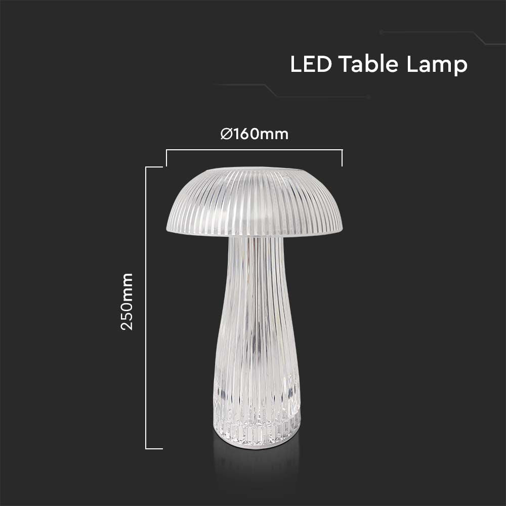 Lampka nocna LED zasilana bateryjnie / Wysokość:25cm / Bateria 1800mAh / Ściemnianie przez dotyk / Barwa:3w1 / Obudowa: Transparentna