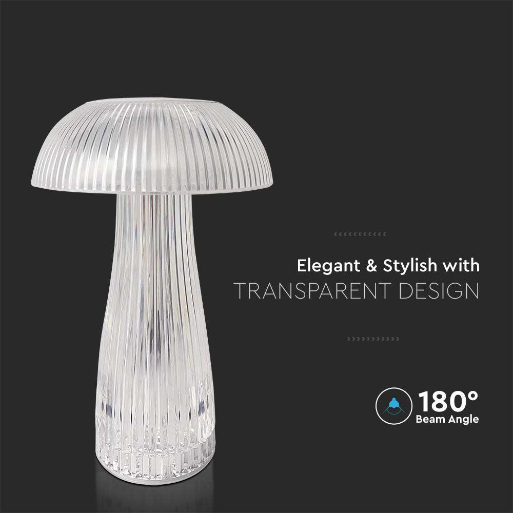 Lampka nocna LED zasilana bateryjnie / Wysokość:25cm / Bateria 1800mAh / Ściemnianie przez dotyk / Barwa:3w1 / Obudowa: Transparentna