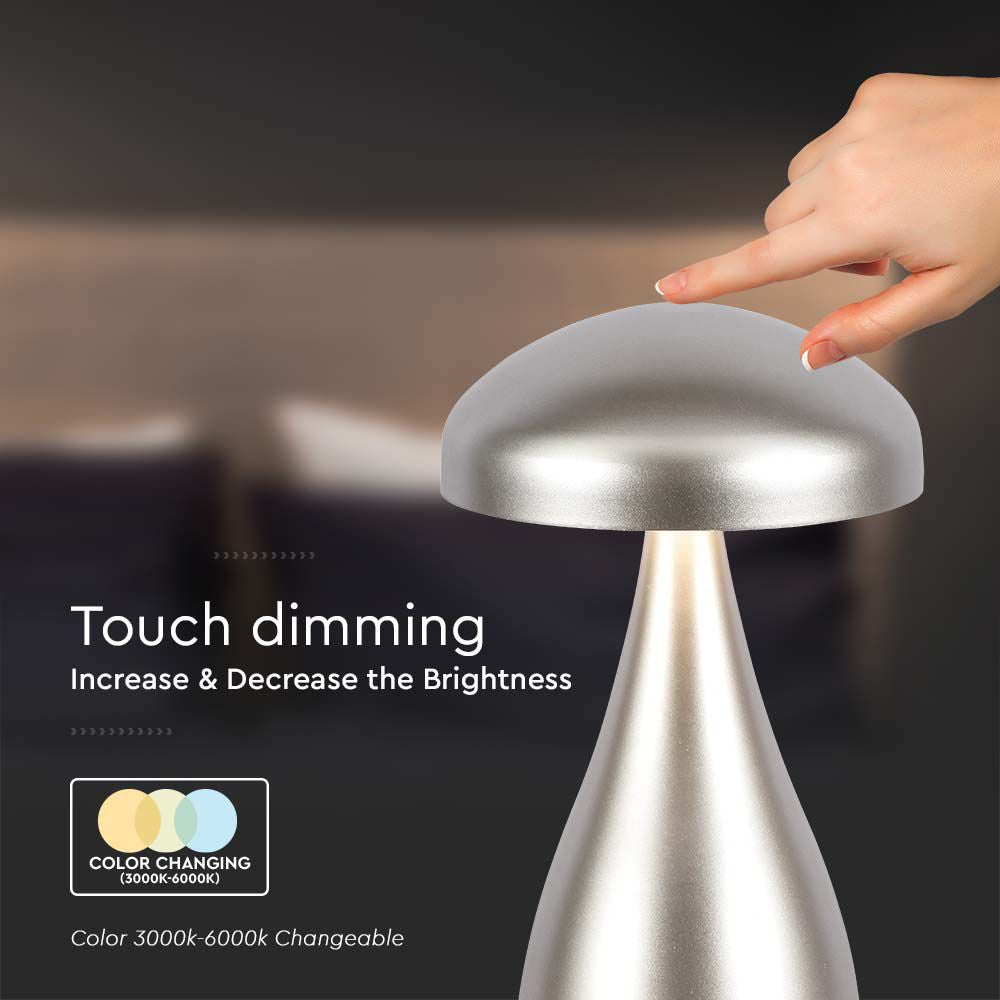 Lampka nocna LED zasilana bateryjnie / Wysokość:22cm / Bateria 1800mAh / Ściemnianie przez dotyk / Barwa:3w1 / Obudowa: Szampańskie złoto