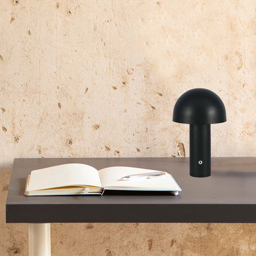 Lampka nocna LED zasilana bateryjnie / Wysokość:25cm / Bateria 1800mAh / Ściemnianie przez dotyk / Barwa:3w1 / Obudowa: Czarna