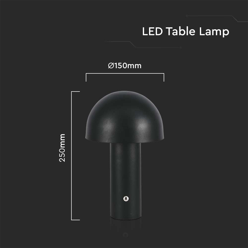 Lampka nocna LED zasilana bateryjnie / Wysokość:25cm / Bateria 1800mAh / Ściemnianie przez dotyk / Barwa:3w1 / Obudowa: Czarna