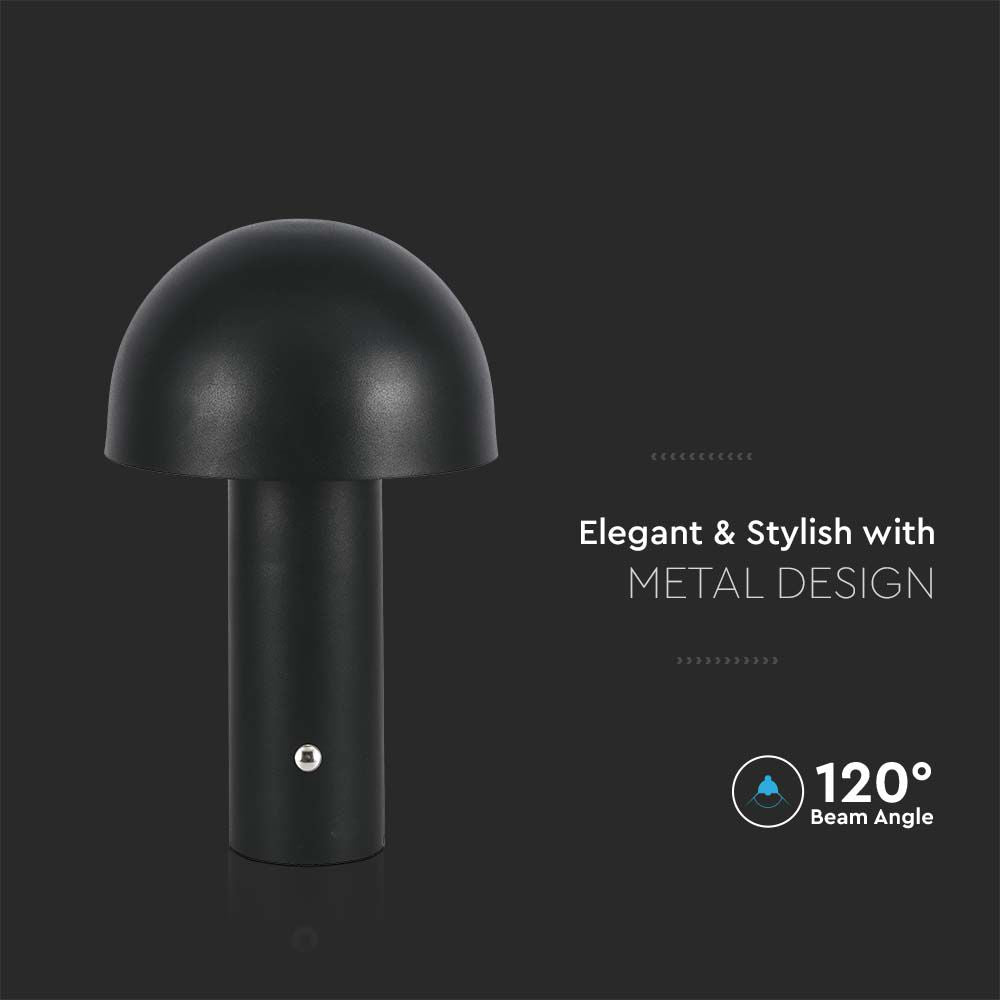Lampka nocna LED zasilana bateryjnie / Wysokość:25cm / Bateria 1800mAh / Ściemnianie przez dotyk / Barwa:3w1 / Obudowa: Czarna