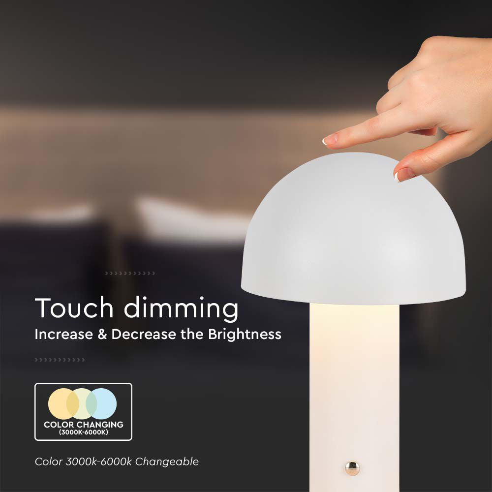 Lampka nocna LED zasilana bateryjnie / Wysokość:25cm / Bateria 1800mAh / Ściemnianie przez dotyk / Barwa:3w1 / Obudowa: Biała