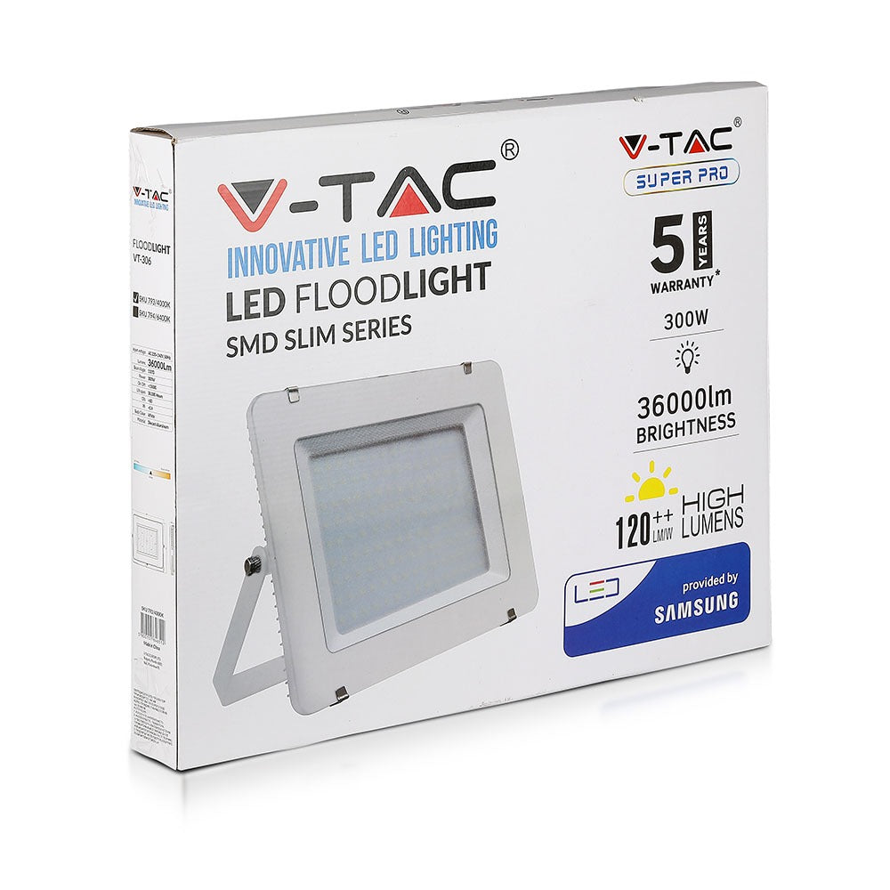 300W Naświetlacz LED SMD / Chip SAMSUNG / Barwa:6400K / Obudowa: Biała / Wydajność: 120lm/w