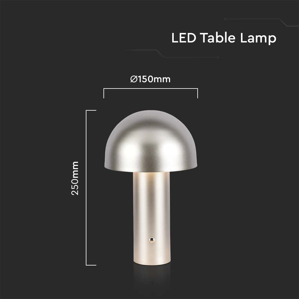 Lampka nocna LED zasilana bateryjnie / Wysokość:25cm / Bateria 1800mAh / Ściemnianie przez dotyk / Barwa:3w1 / Obudowa: Szampańskie złoto