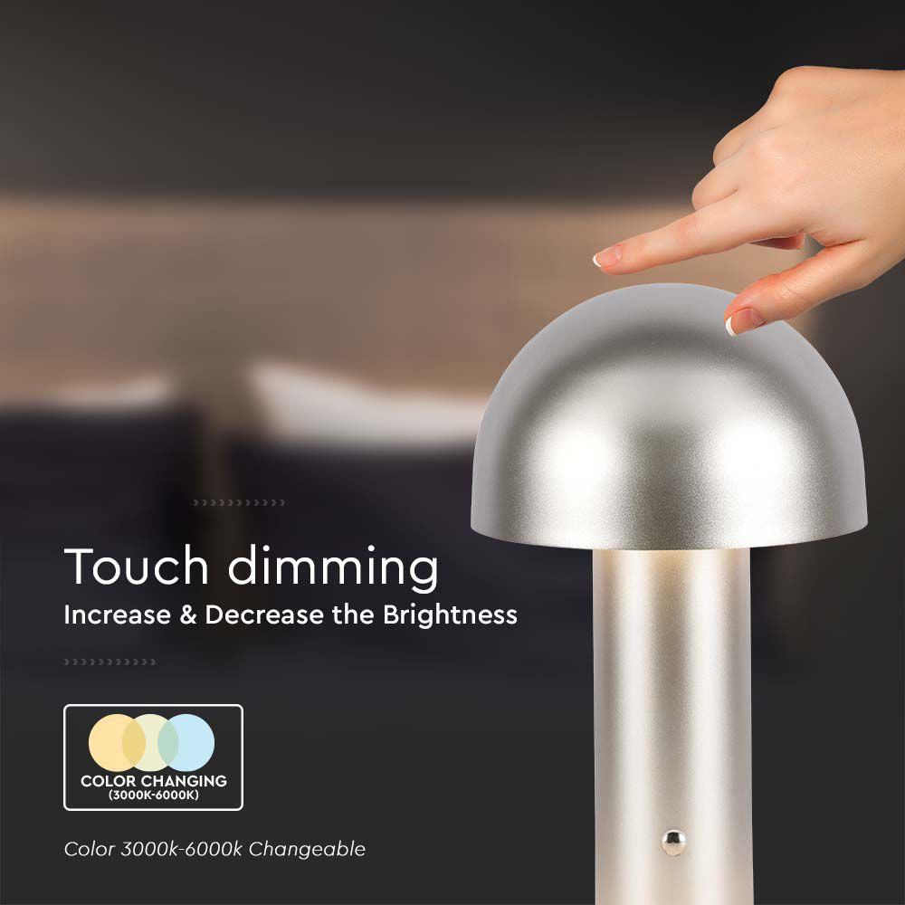 Lampka nocna LED zasilana bateryjnie / Wysokość:25cm / Bateria 1800mAh / Ściemnianie przez dotyk / Barwa:3w1 / Obudowa: Szampańskie złoto
