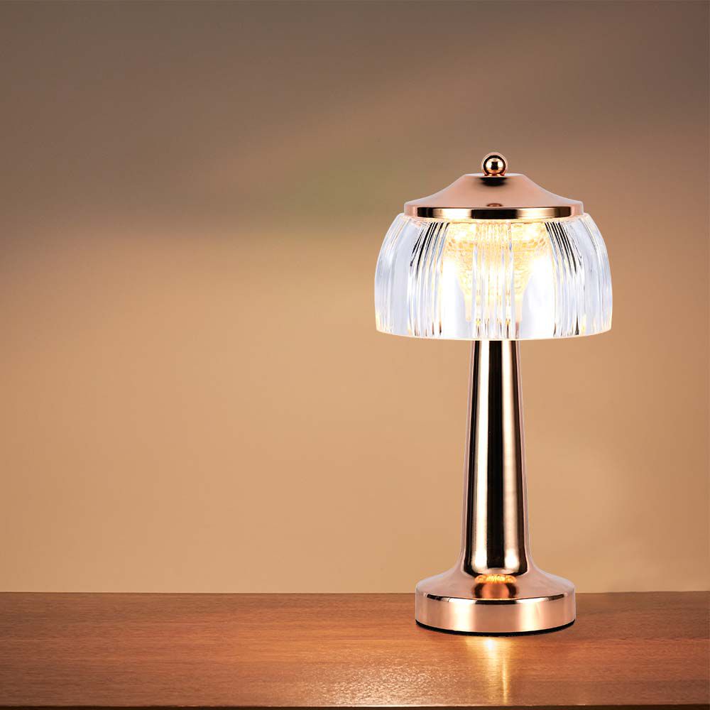 Lampka nocna LED zasilana bateryjnie / Wysokość:26,5cm / Bateria 1800mAh / Ściemnianie przez dotyk / Barwa:3w1 / Obudowa: Polerowane złoto