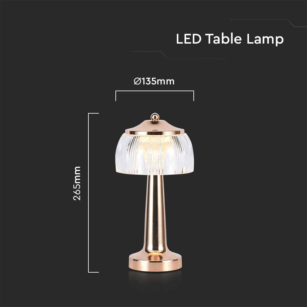 Lampka nocna LED zasilana bateryjnie / Wysokość:26,5cm / Bateria 1800mAh / Ściemnianie przez dotyk / Barwa:3w1 / Obudowa: Polerowane złoto