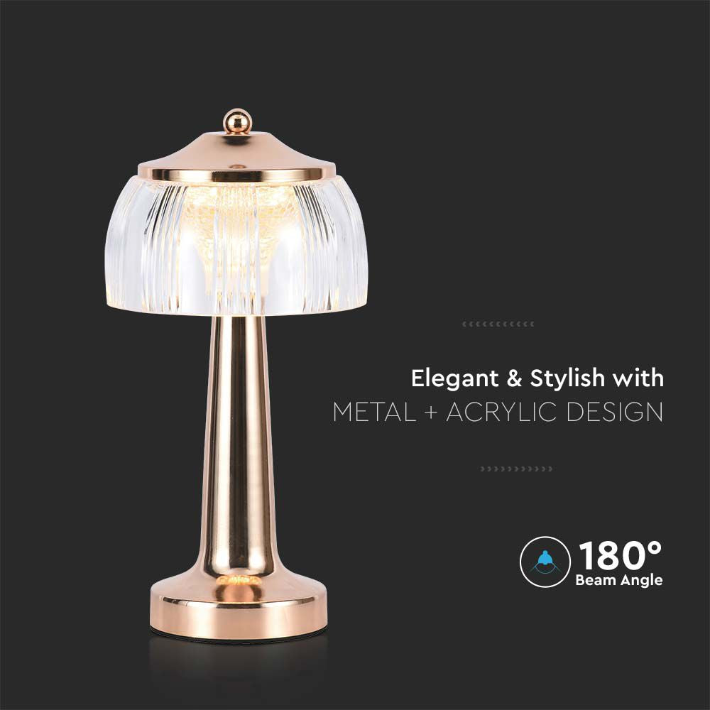 Lampka nocna LED zasilana bateryjnie / Wysokość:26,5cm / Bateria 1800mAh / Ściemnianie przez dotyk / Barwa:3w1 / Obudowa: Polerowane złoto