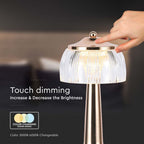 Lampka nocna LED zasilana bateryjnie / Wysokość:26,5cm / Bateria 1800mAh / Ściemnianie przez dotyk / Barwa:3w1 / Obudowa: Polerowane złoto