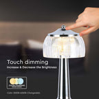 Lampka nocna LED zasilana bateryjnie / Wysokość:26,5cm / Bateria 1800mAh / Ściemnianie przez dotyk / Barwa:3w1 / Obudowa: Chrom
