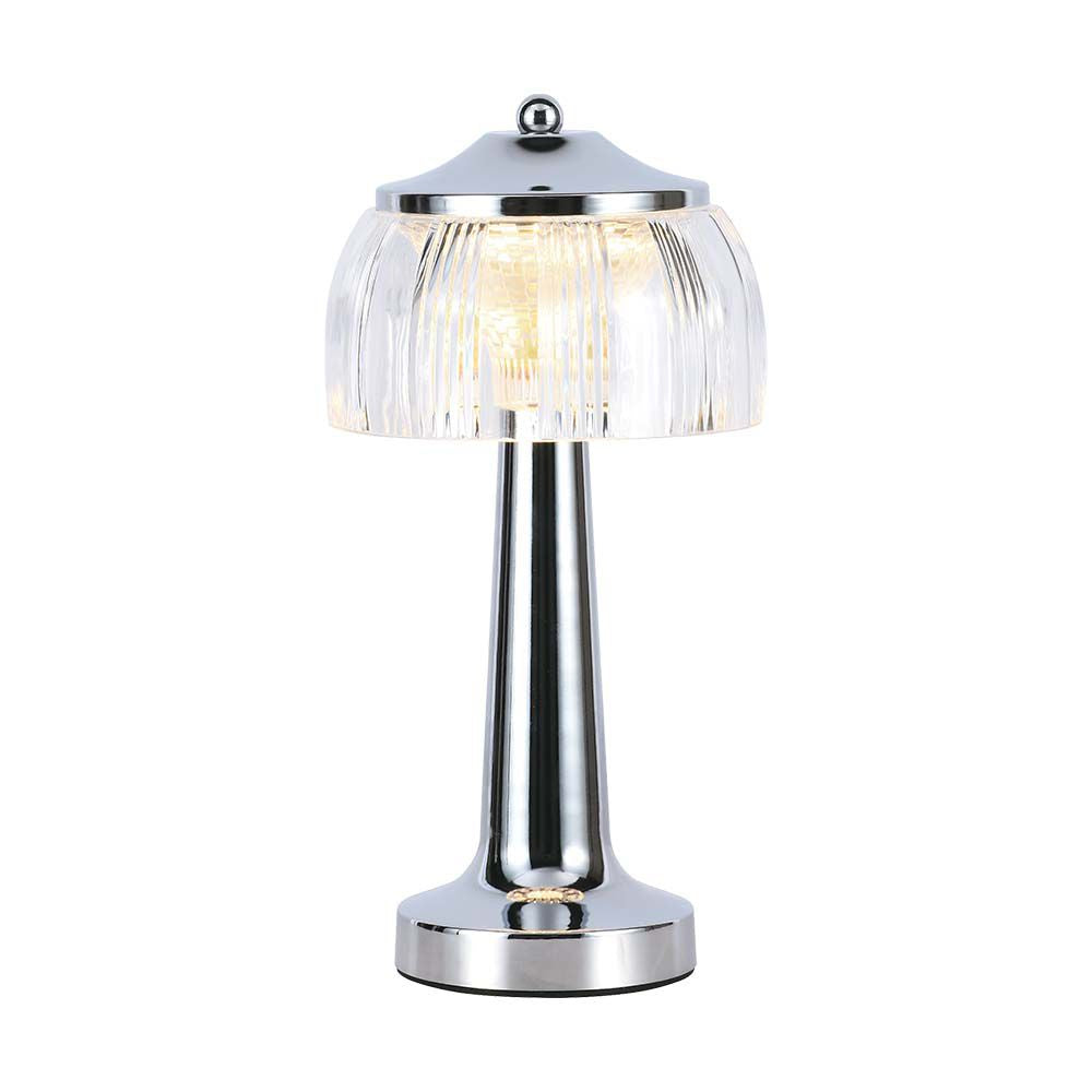 Lampka nocna LED zasilana bateryjnie / Wysokość:26,5cm / Bateria 1800mAh / Ściemnianie przez dotyk / Barwa:3w1 / Obudowa: Chrom
