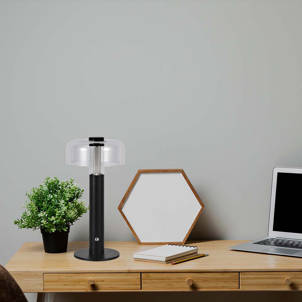 Lampka nocna LED zasilana bateryjnie / Wysokość:30cm / Bateria 1800mAh / Ściemnianie przez dotyk / Barwa:3000k / Obudowa: Czarna