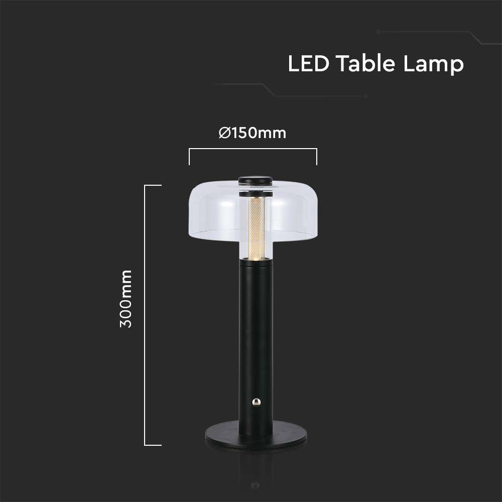Lampka nocna LED zasilana bateryjnie / Wysokość:30cm / Bateria 1800mAh / Ściemnianie przez dotyk / Barwa:3000k / Obudowa: Czarna