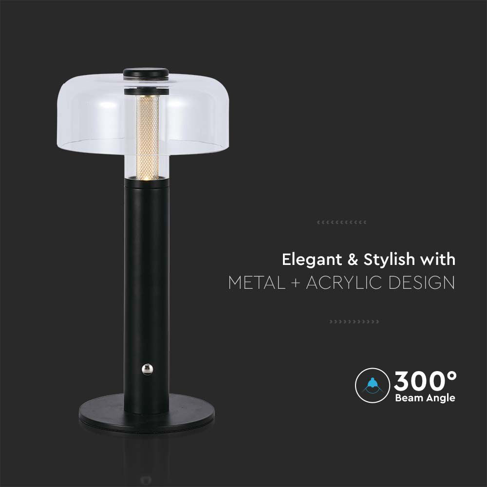 Lampka nocna LED zasilana bateryjnie / Wysokość:30cm / Bateria 1800mAh / Ściemnianie przez dotyk / Barwa:3000k / Obudowa: Czarna