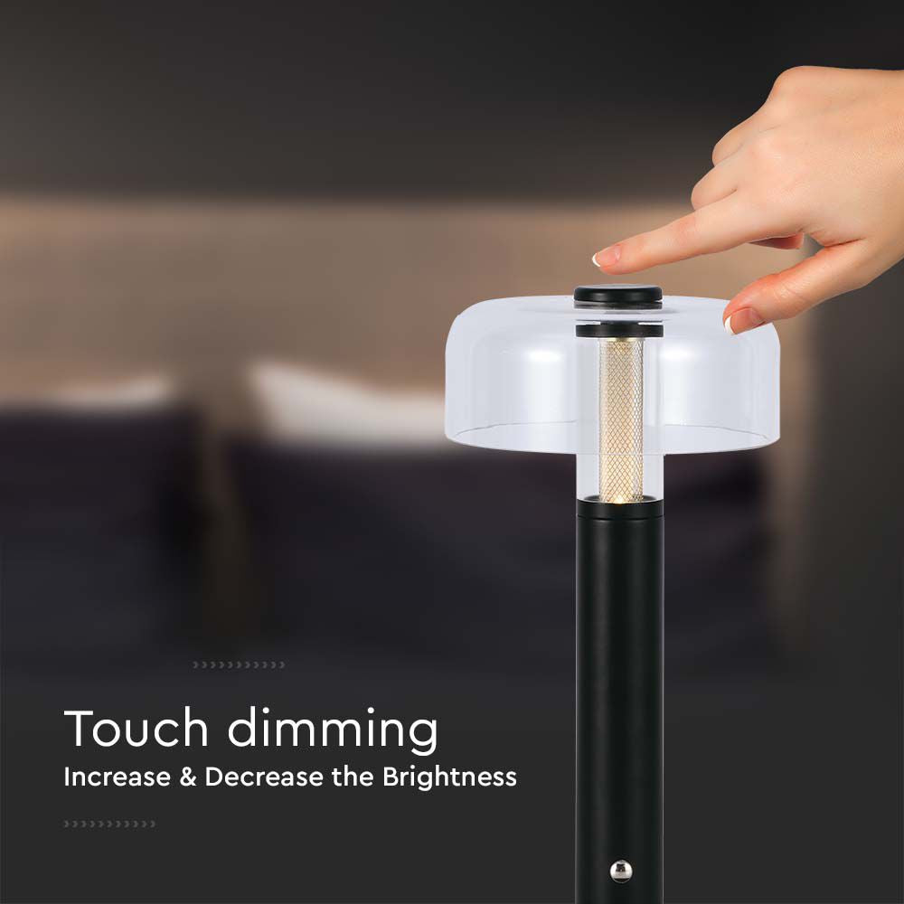 Lampka nocna LED zasilana bateryjnie / Wysokość:30cm / Bateria 1800mAh / Ściemnianie przez dotyk / Barwa:3000k / Obudowa: Czarna