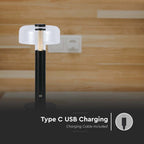 Lampka nocna LED zasilana bateryjnie / Wysokość:30cm / Bateria 1800mAh / Ściemnianie przez dotyk / Barwa:3000k / Obudowa: Czarna