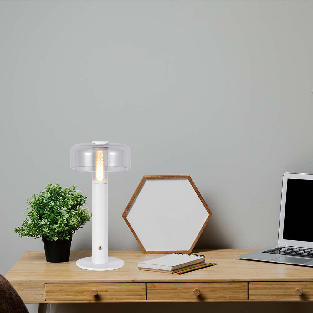 Lampka nocna LED zasilana bateryjnie / Wysokość:30cm / Bateria 1800mAh / Ściemnianie przez dotyk / Barwa:3000k / Obudowa: Biała