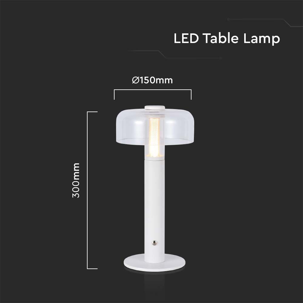 Lampka nocna LED zasilana bateryjnie / Wysokość:30cm / Bateria 1800mAh / Ściemnianie przez dotyk / Barwa:3000k / Obudowa: Biała