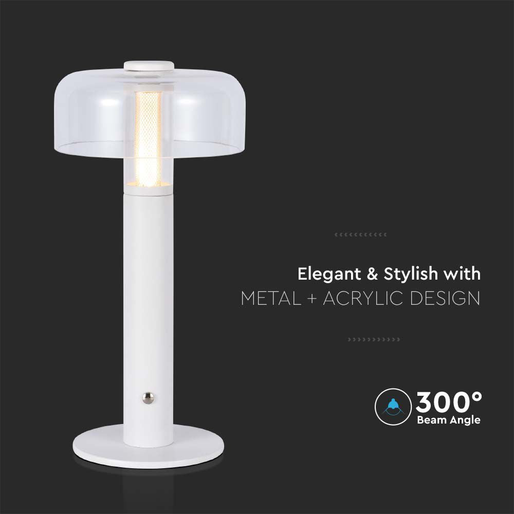 Lampka nocna LED zasilana bateryjnie / Wysokość:30cm / Bateria 1800mAh / Ściemnianie przez dotyk / Barwa:3000k / Obudowa: Biała
